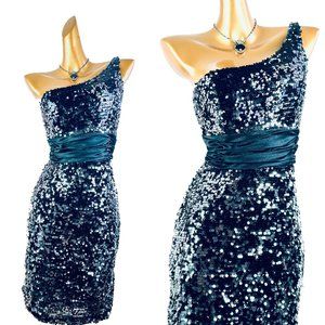 Vintage y2k silver sequin cocktail party formal prom mini dress